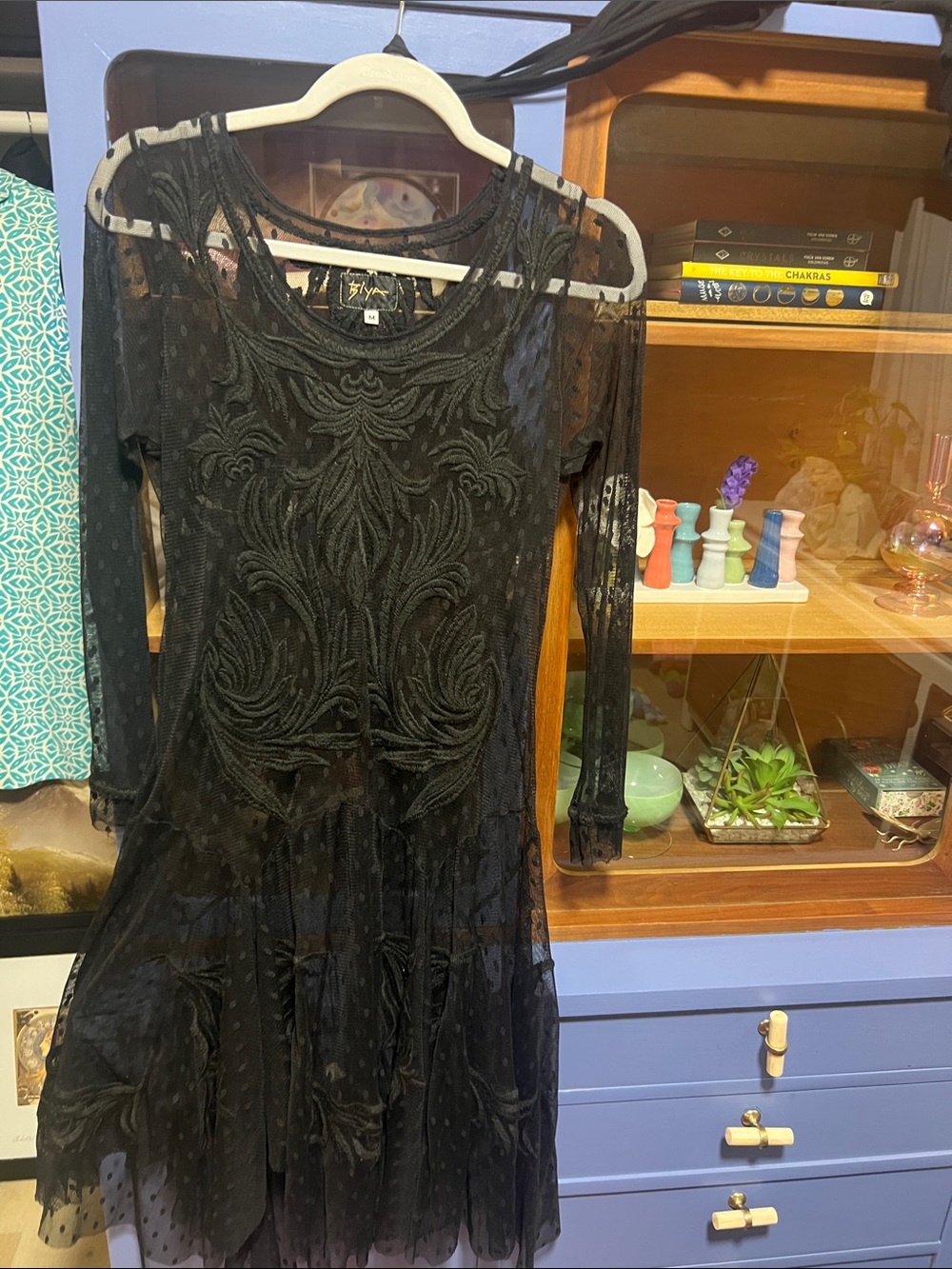 Black Embroidered Long-Sleeve Mesh Dress - Style & Co